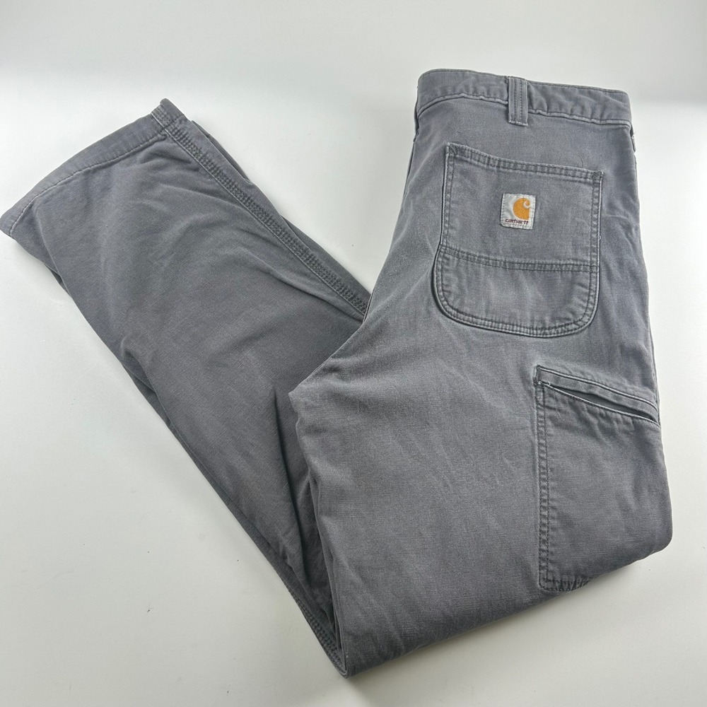 Carhartt Mens 36x32 Relaxed Fit Canvas Workwear Pants Gray Utility Pockets